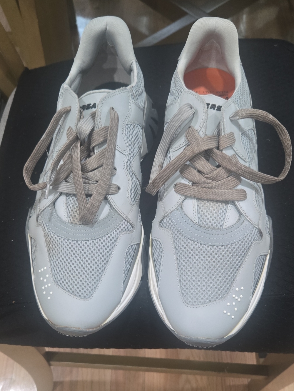 Light Gray Mesh Athletic Sneakers with Taupe Laces